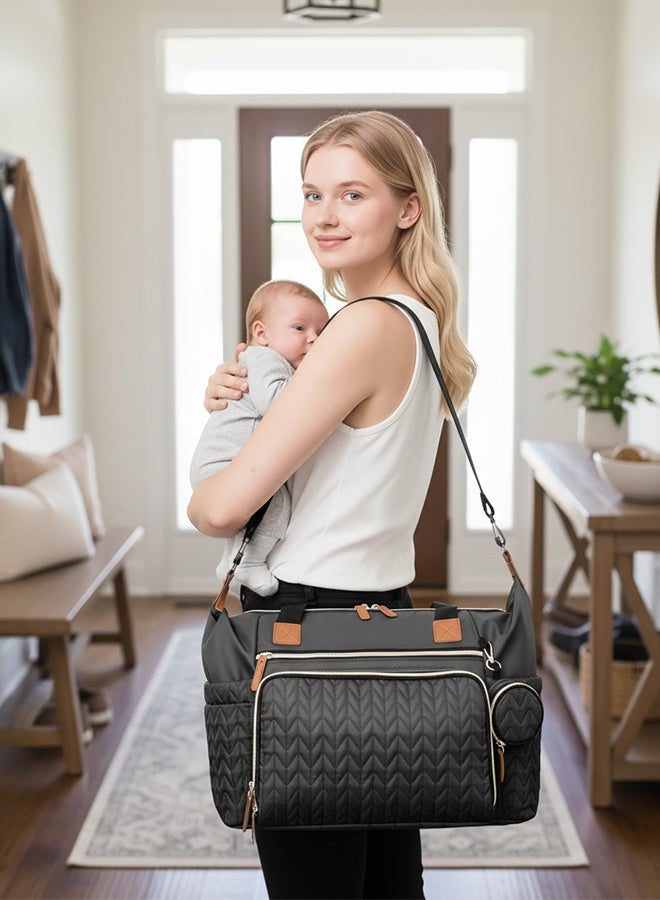 Soft Touch Diaper Bag Tote, Waterproof Mommy Bag, Large Capacity Travel Baby Diaper Bag, Hospital Bag for Labor Delivery, Nappy Bag with Pacifier Case, Changing Pad and Shoulder Strap (Black) - Image 4